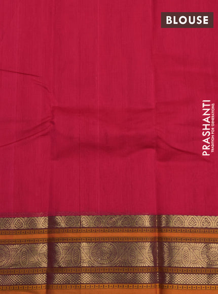 Kanchi cotton saree pink and dark mustard with allover lakshadeepam pattern and zari woven border