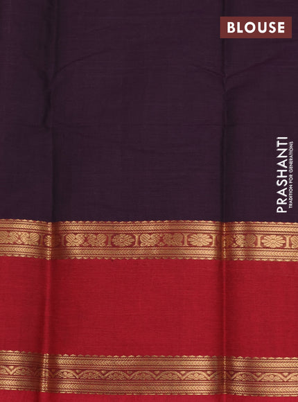 Kanchi cotton saree jamun shade and maroon with allover zari checks & buttas and rettapet zari woven border
