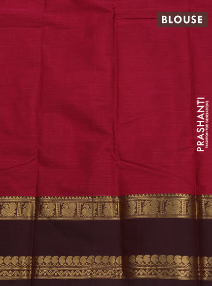 Kanchi cotton saree dark pink and deep maroon with allover thread checked pattern and rettapet zari woven border