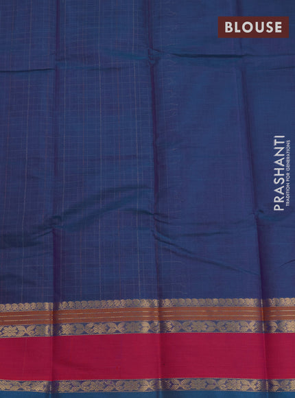 Kanchi cotton saree blue shade and pink with allover thread ckecks & buttas and rettapet zari woven border