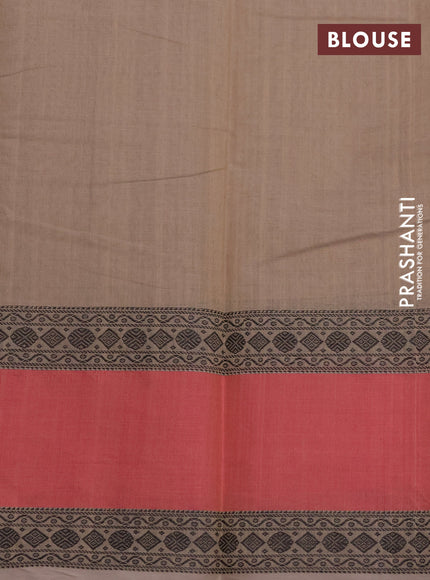 Kanchi cotton saree beige and pink with allover thread checked pattern and rettapet thread woven border