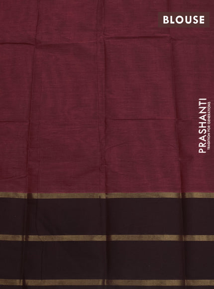 Kanchi cotton saree maroon and coffee brown with allover thread checked pattern and long zari woven butta border