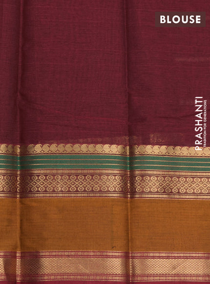 Kanchi cotton saree maroon and dark mustard with allover thread checks & rangoli buttas and long rettapet zari woven border