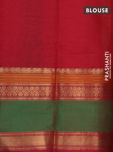 Kanchi cotton saree red and green with allover thread checks & rangoli buttas and long rettapet zari woven border