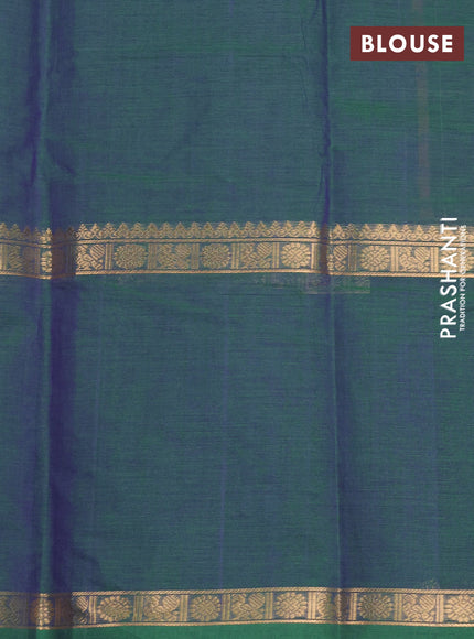 Kanchi cotton saree dual shade of greenish violet with allover thread checks &1000 buttas and long rettapet zari woven border