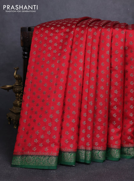 Chiniya silk saree maroon and green with allover thread & zari woven buttas and woven border
