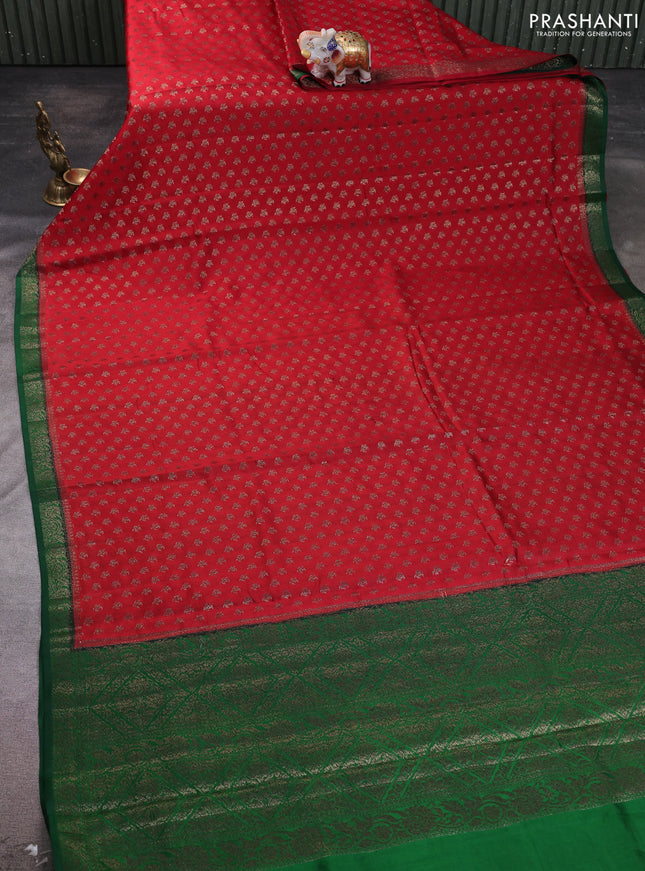 Chiniya silk saree maroon and green with allover thread & zari woven buttas and woven border