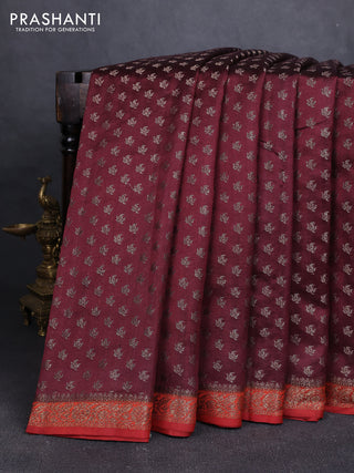Chiniya silk saree deep maroon and rustic orange with allover thread & zari woven buttas and woven border