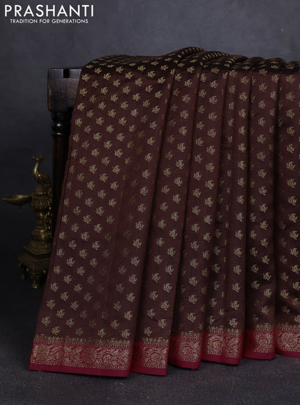 Chiniya silk saree coffee brown and maroon with allover thread & zari woven buttas and woven border