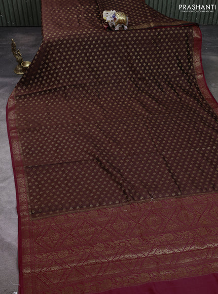 Chiniya silk saree coffee brown and maroon with allover thread & zari woven buttas and woven border