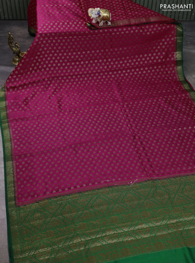Chiniya silk saree magenta pink and green with allover thread & zari woven buttas and woven border