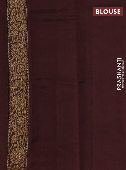 Chiniya silk saree mehendi green and coffee brown with allover thread & zari woven buttas and woven border