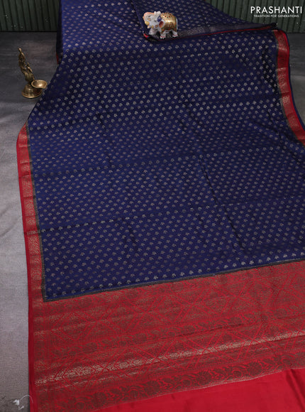 Chiniya silk saree navy blue and maroon with allover thread & zari woven buttas and woven border
