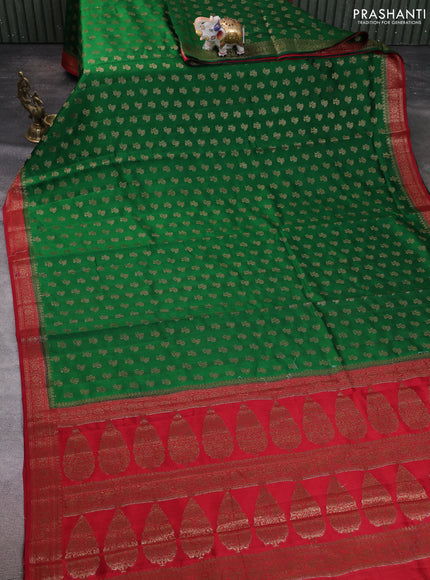 Chiniya silk saree green and maroon with allover thread & zari woven buttas and woven border