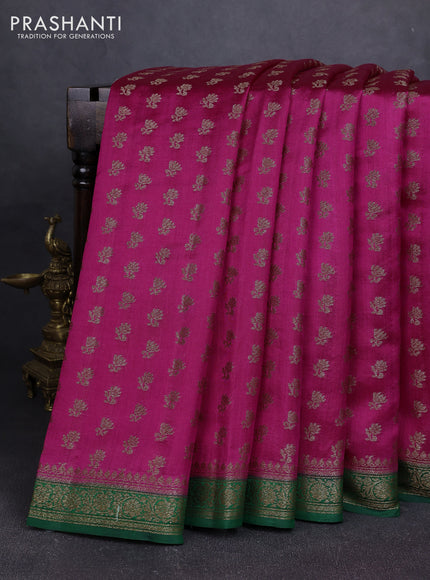 Chiniya silk saree magenta pink and green with allover thread & zari woven buttas and woven border