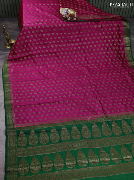 Chiniya silk saree magenta pink and green with allover thread & zari woven buttas and woven border