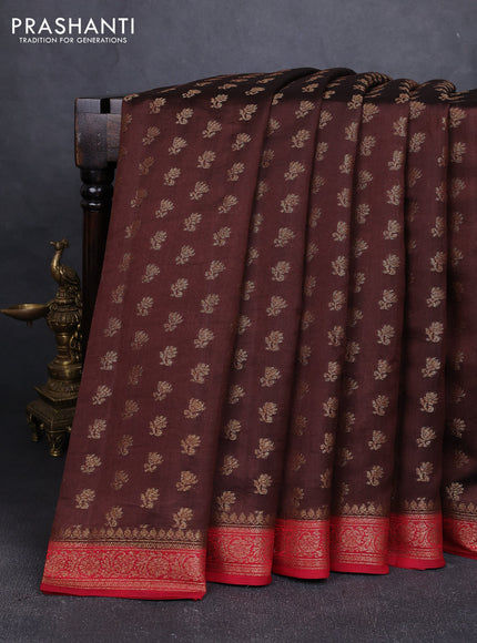 Chiniya silk saree coffee brown and maroon with allover thread & zari woven buttas and woven border