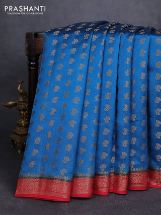 Chiniya silk saree peacock blue and maroon with allover thread & zari woven buttas and woven border