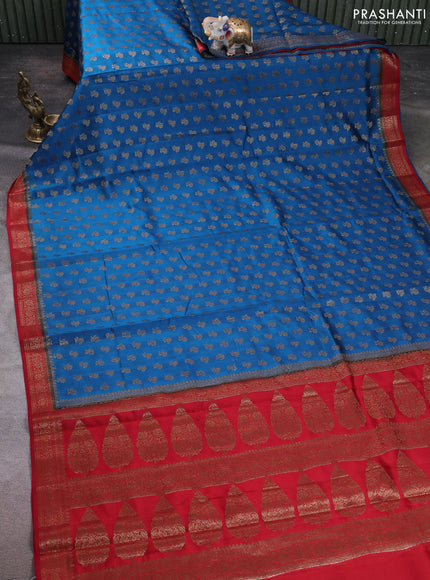 Chiniya silk saree peacock blue and maroon with allover thread & zari woven buttas and woven border