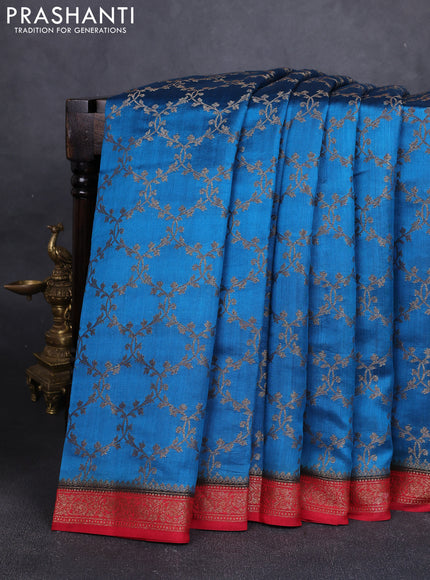 Chiniya silk saree peacock blue and maroon with allover thread & zari woven buttas and woven border