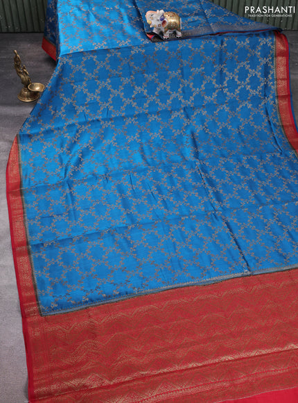 Chiniya silk saree peacock blue and maroon with allover thread & zari woven buttas and woven border