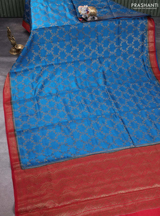 Chiniya silk saree peacock blue and maroon with allover thread & zari woven buttas and woven border