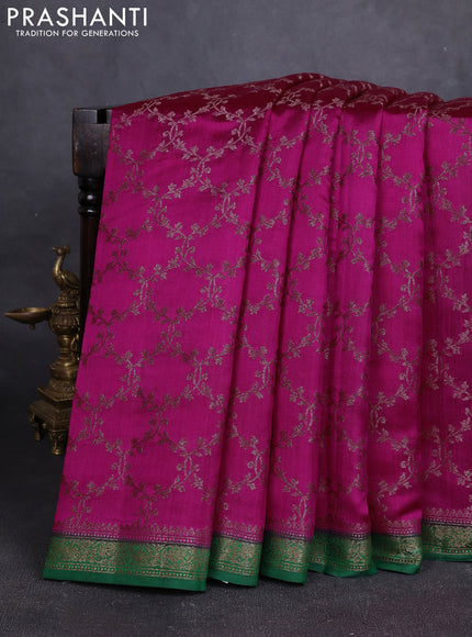 Chiniya silk saree magenta pink and green with allover thread & zari woven buttas and woven border