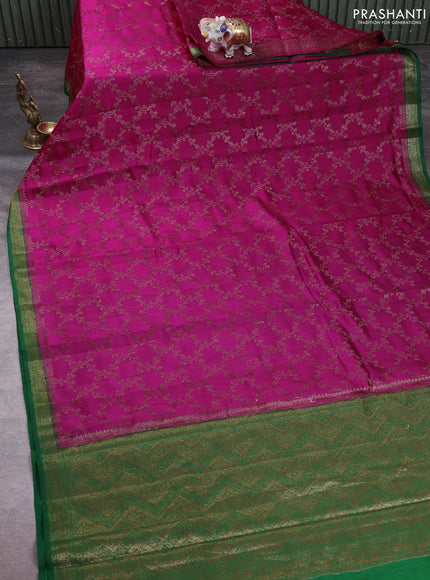 Chiniya silk saree magenta pink and green with allover thread & zari woven buttas and woven border