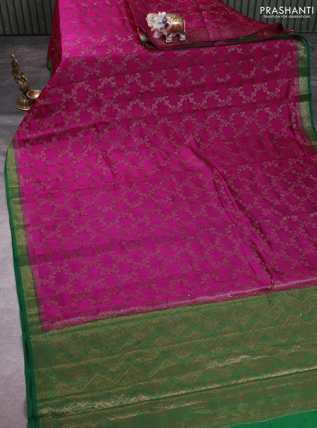 Chiniya silk saree magenta pink and green with allover thread & zari woven buttas and woven border