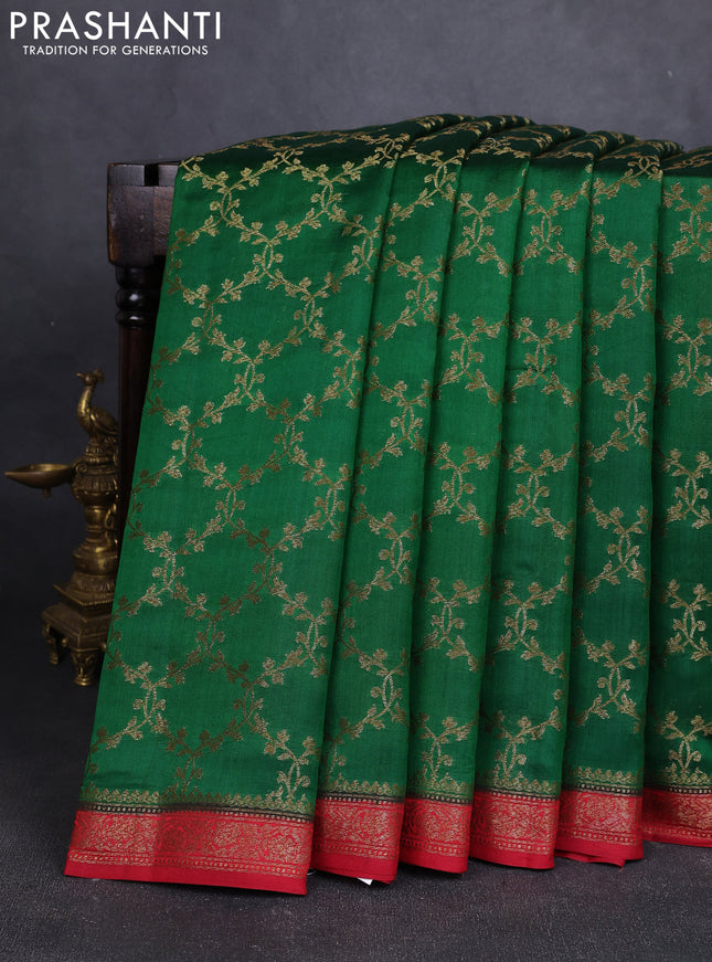 Chiniya silk saree green and maroon with allover thread & zari woven buttas and woven border