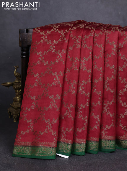 Chiniya silk saree maroon and green with allover thread & zari woven buttas and woven border