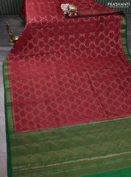 Chiniya silk saree maroon and green with allover thread & zari woven buttas and woven border