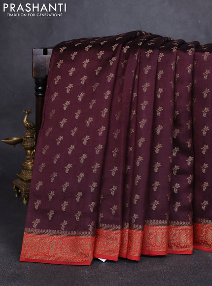 Chiniya silk saree deep maroon and rust shade with allover thread & zari woven buttas and woven border