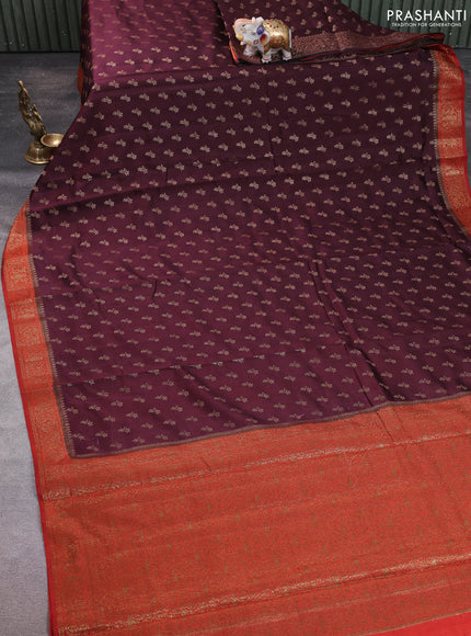 Chiniya silk saree deep maroon and rust shade with allover thread & zari woven buttas and woven border