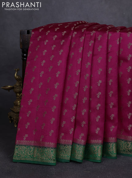 Chiniya silk saree magenta pink and green with allover thread & zari woven buttas and woven border