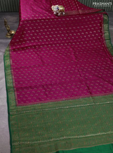 Chiniya silk saree magenta pink and green with allover thread & zari woven buttas and woven border