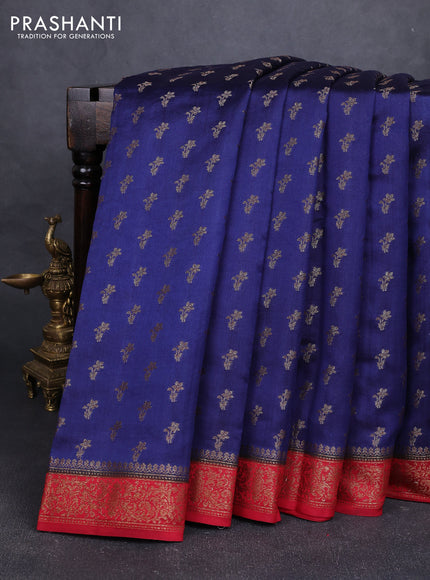 Chiniya silk saree navy blue and maroon with allover thread & zari woven buttas and woven border
