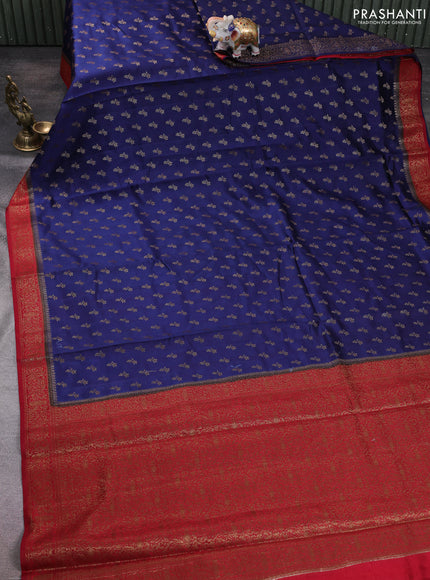 Chiniya silk saree navy blue and maroon with allover thread & zari woven buttas and woven border