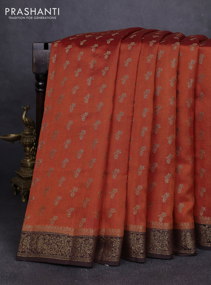 Chiniya silk saree orange and coffee brown with allover thread & zari woven buttas and woven border