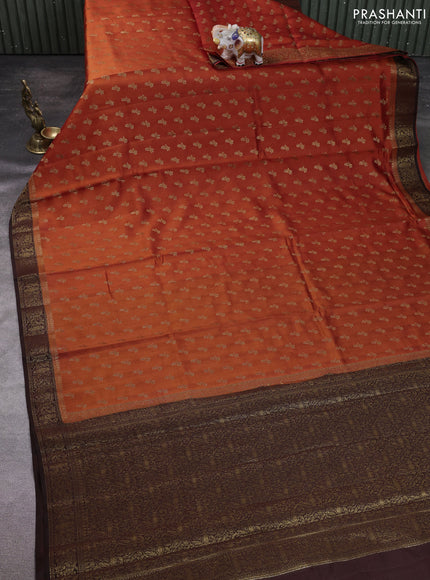 Chiniya silk saree orange and coffee brown with allover thread & zari woven buttas and woven border