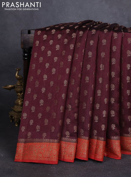 Chiniya silk saree deep maroon and rust shade with allover thread & zari woven buttas and woven border