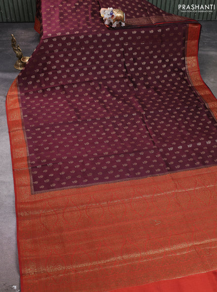 Chiniya silk saree deep maroon and rust shade with allover thread & zari woven buttas and woven border