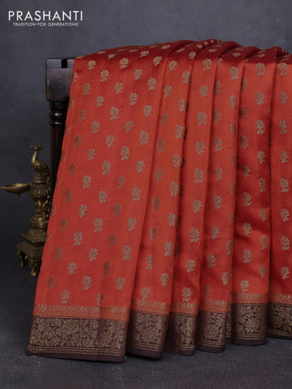 Chiniya silk saree orange and coffee brown with allover thread & zari woven buttas and woven border