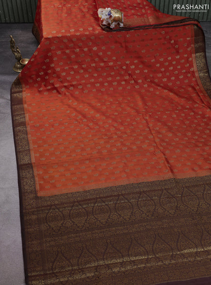 Chiniya silk saree orange and coffee brown with allover thread & zari woven buttas and woven border