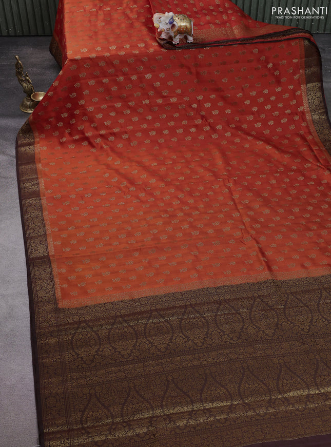 Chiniya silk saree orange and coffee brown with allover thread & zari woven buttas and woven border