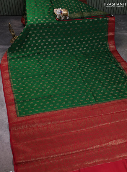 Chiniya silk saree green and maroon with allover thread & zari woven buttas and woven border
