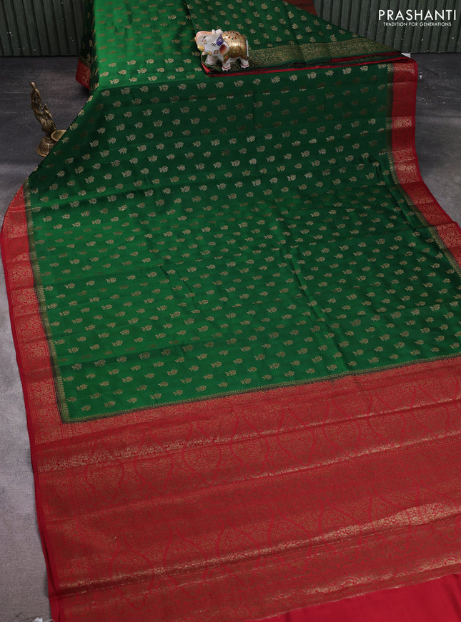 Chiniya silk saree green and maroon with allover thread & zari woven buttas and woven border