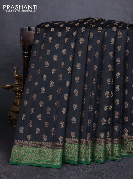 Chiniya silk saree bottle green and green with allover thread & zari woven buttas and woven border