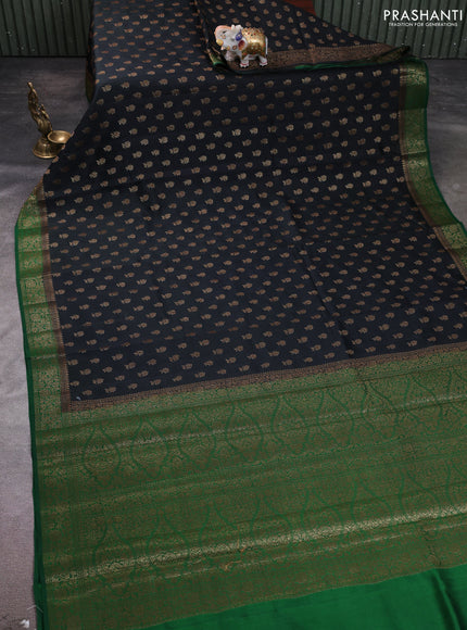 Chiniya silk saree bottle green and green with allover thread & zari woven buttas and woven border