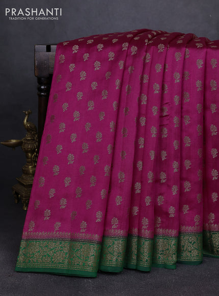 Chiniya silk saree dark pink and green with allover thread & zari woven buttas and woven border